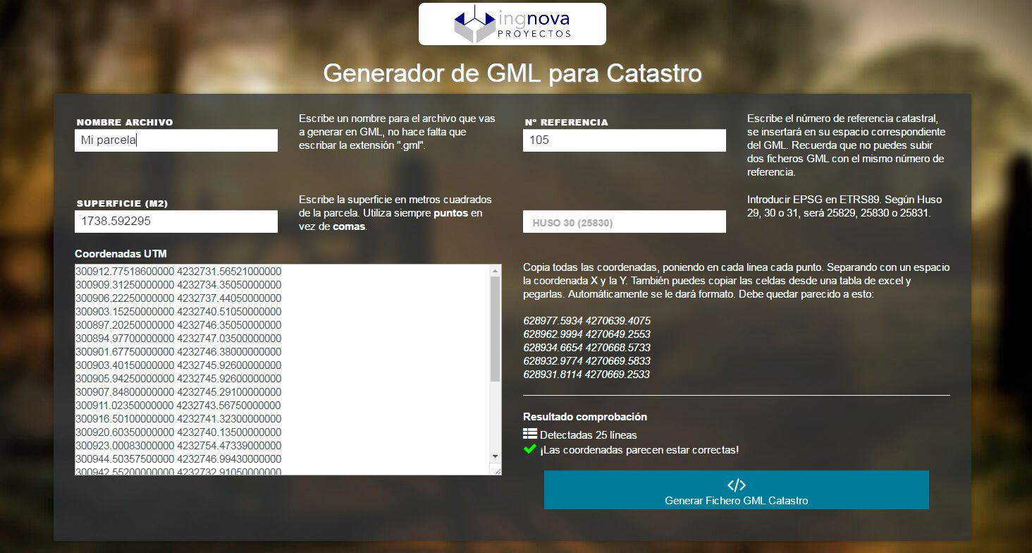 Aplicación web generador gml catastro